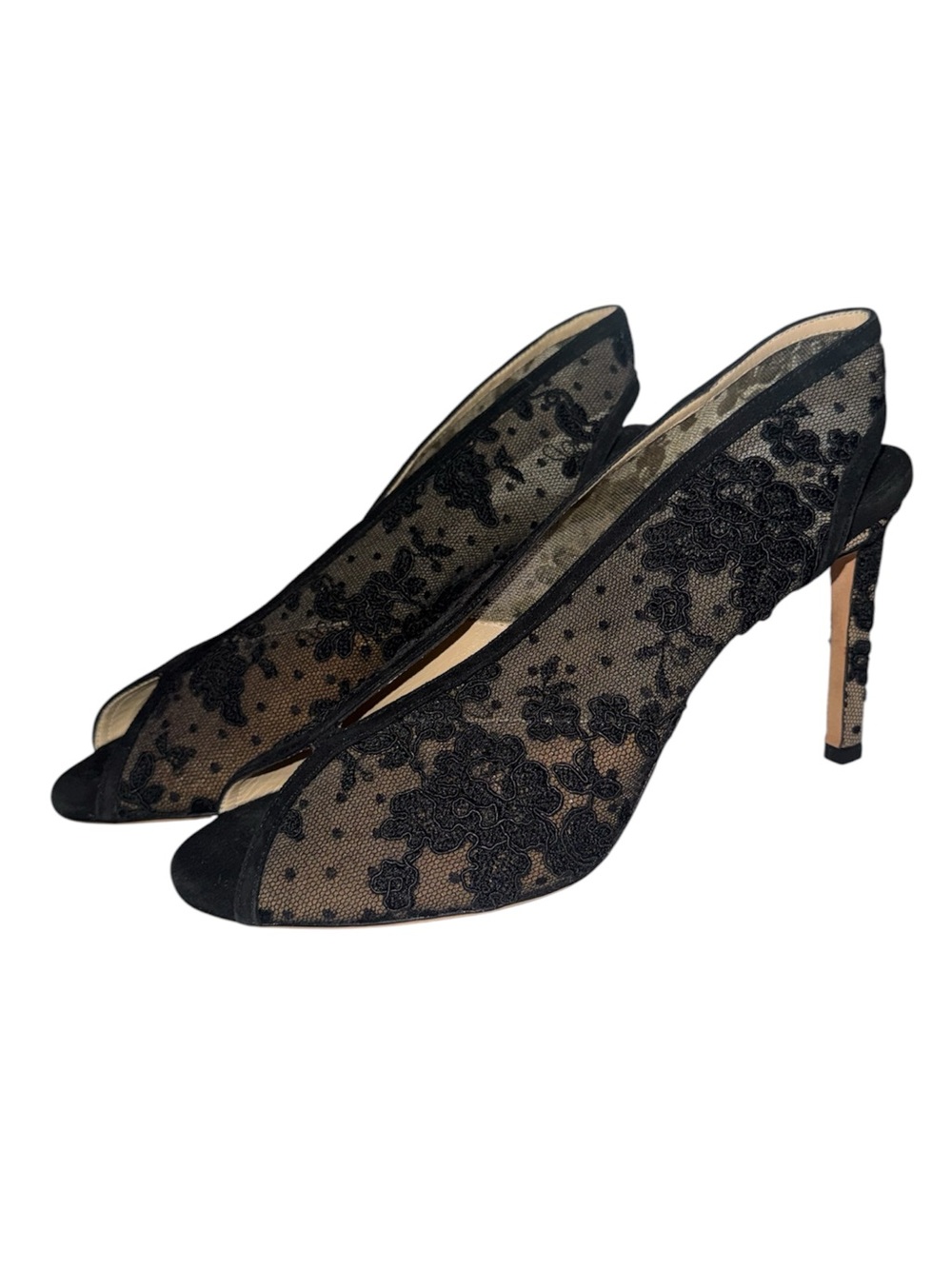Jimmy Choo Black Lace Peep-Toe Slingback Heels
